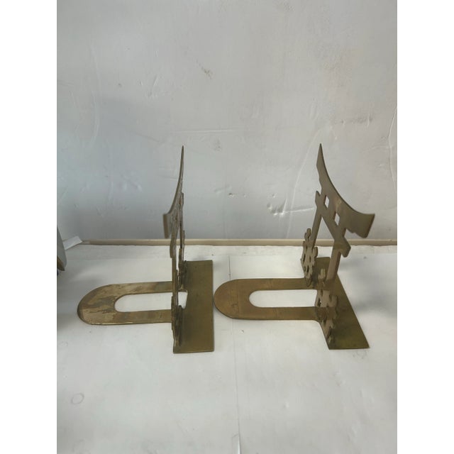 Vintage Brass Japanese Pagoda Bookends- a Pair For Sale - Image 4 of 5
