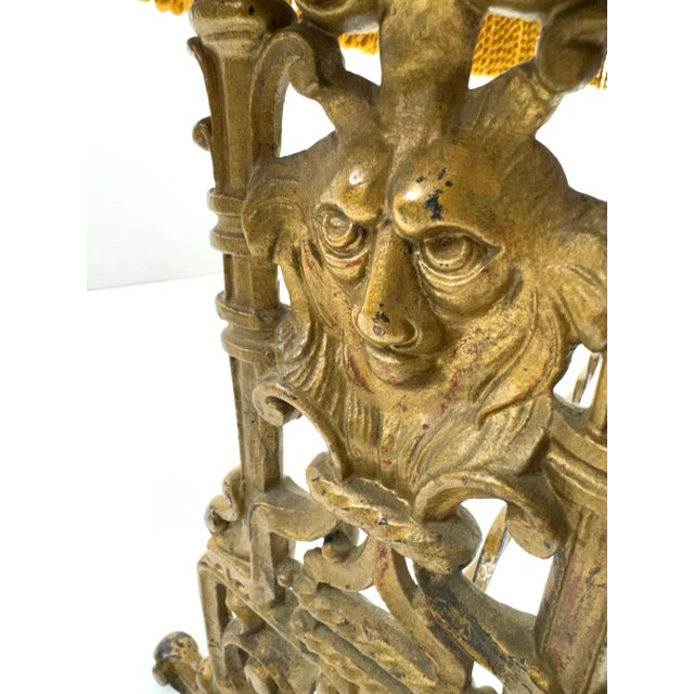 Victorian Late 19th Century Victorian Revival Cast Brass Bench With Golden Cut Velvet and Fringe For Sale - Image 3 of 18