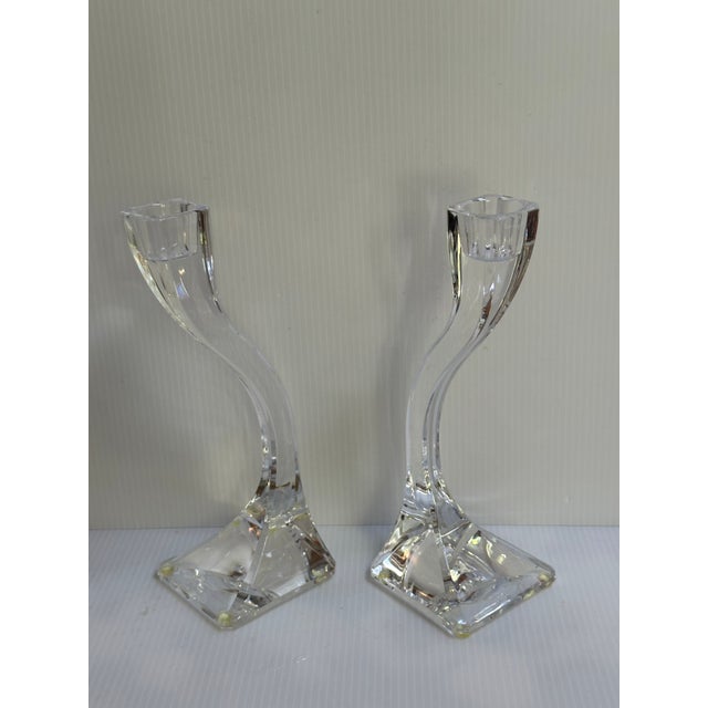 Nachtmann Germany Vintage 1980s Elegant "Duetto" Crystal Carved 8" High Candleholders Set of Two(2) For Sale - Image 16 of 18