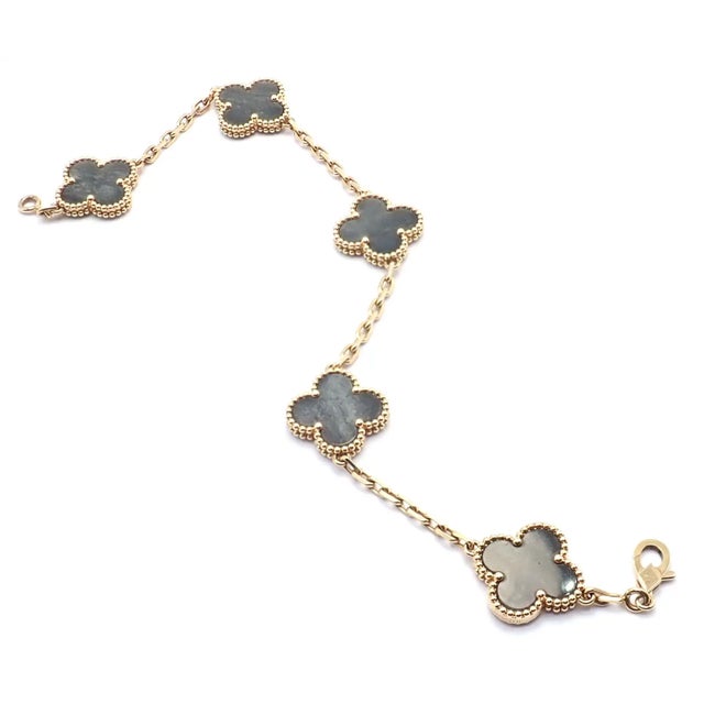 Mid 20th Century Van Cleef & Arpels Alhambra Rose Gold Obsidian Bracelet For Sale In Philadelphia - Image 6 of 12