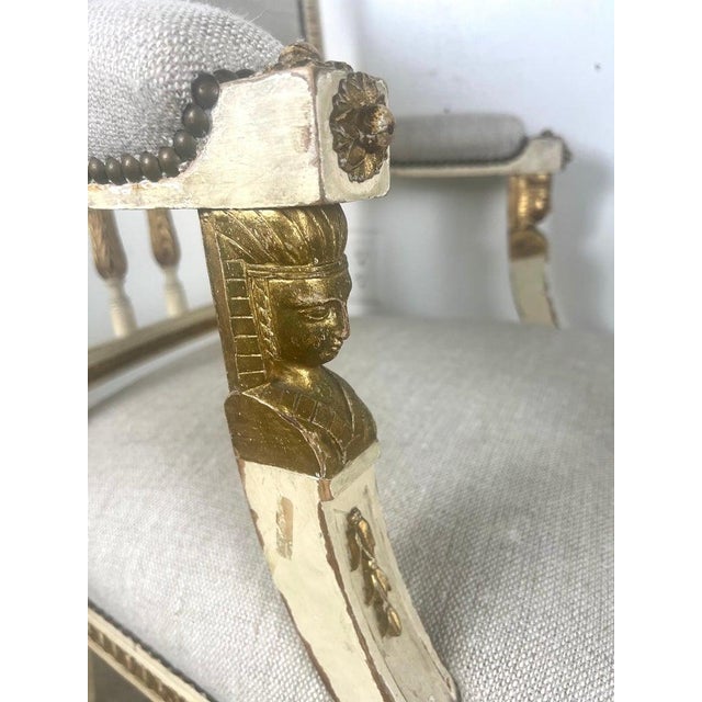 Beige Pair of Italian Neoclassical Style Painted & Parcel Gilt Armchairs C. 1900's For Sale - Image 8 of 15
