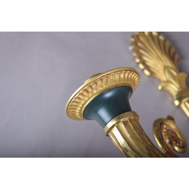 Gilt Bronze Double-Arm Wall Sconces with Frosted Glass Shades, 1950s, Set of 2 For Sale - Image 16 of 18