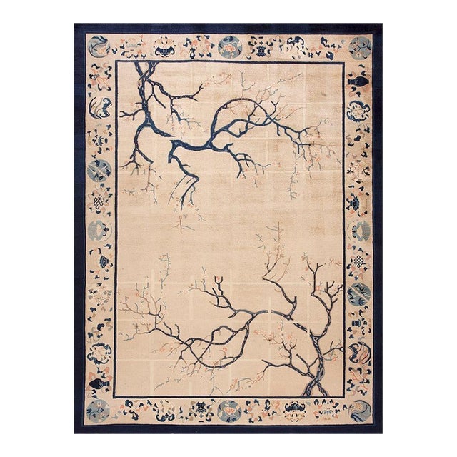 Special Ivory Background Color Asymmetric Pattern Antique Chinese Peking Rug For Sale