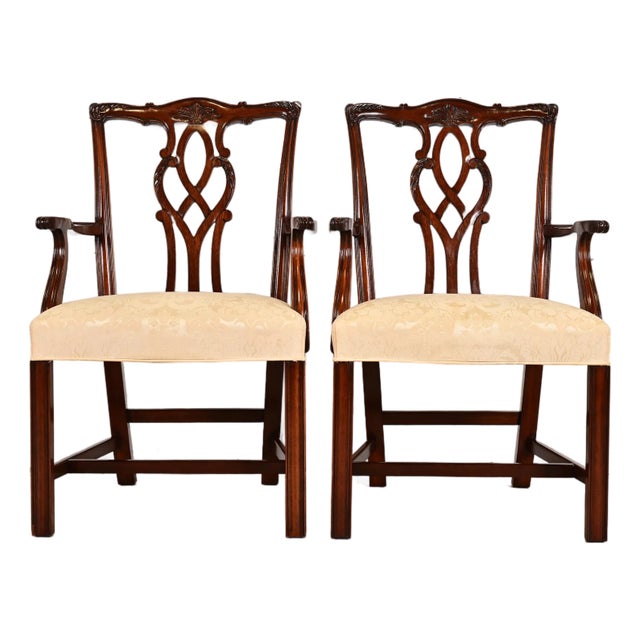Kindel Furniture Georgian Carved Mahogany Armchairs, Pair For Sale