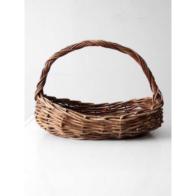 Vintage Wicker Gathering Basket For Sale - Image 11 of 12