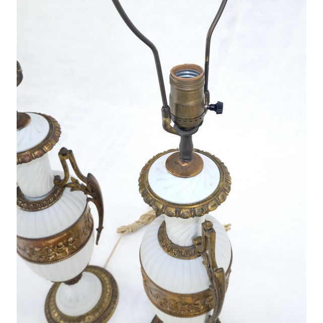 Pair of Fine Ceramic & Ormolu Cup Vase Shape Table Lamp c1940s MINT For Sale - Image 14 of 16