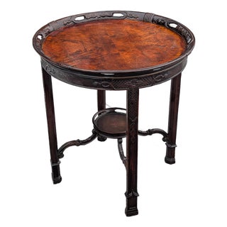 Large Antique Mahogany Two-Tier Round Parlor Table With Hand-Carved Supports For Sale
