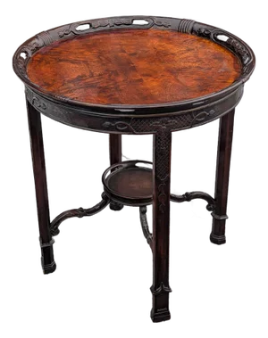 Large Antique Mahogany Two-Tier Round Parlor Table With Hand-Carved Supports