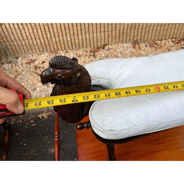 Mid 20th Century Vintage Fruitwood Carved Camel Shadow Leather Sea on Casters For Sale In Washington DC - Image 6 of 9