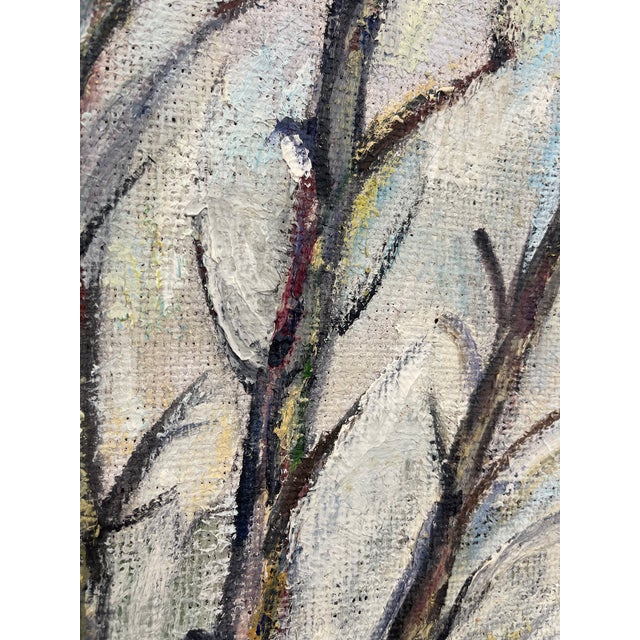 Vintage Landscape Oil Painting on Burlap, Mid-Century Modern Art For Sale - Image 10 of 10
