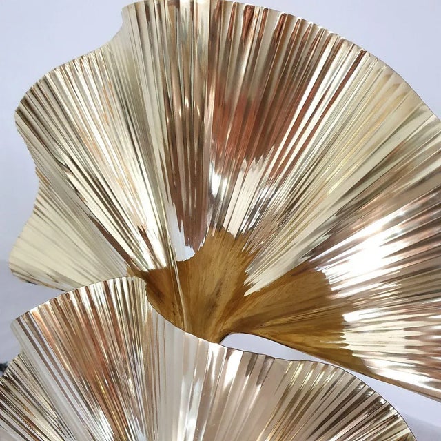 Pair of Ginkgo Brass Table Lamps, Mid Century Modern Italy For Sale - Image 9 of 12
