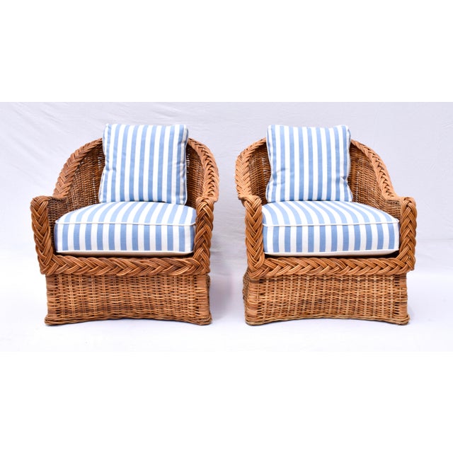 Nautical 1980s Italian Wicker Works Braided Rattan Seating Set, 3 Pieces For Sale - Image 3 of 11