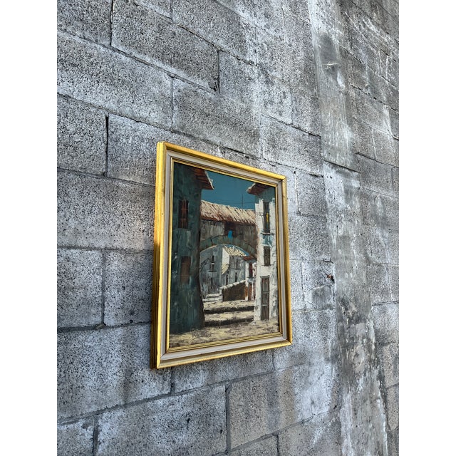 Mid-Century Modern Mid Century Architectural Landscape Oil Painting Framed and Signed by the Artist. Circa 1960s For Sale - Image 3 of 15