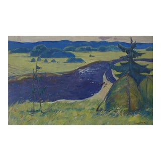 Vintage Ukrainian Landscape Oil Painting, Tyshkevich 1969 75-120 For Sale