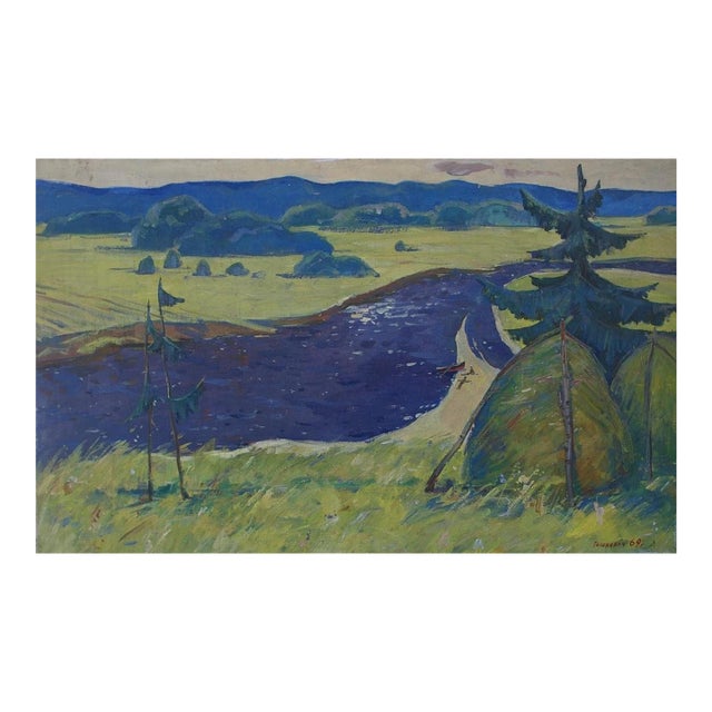 Vintage Ukrainian Landscape Oil Painting, Tyshkevich 1969 75-120 For Sale