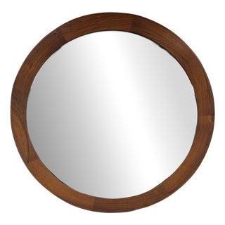 Round Mirror in Teak Wood by Glass and Wood Hovmantorp, Sweden, 1960s For Sale