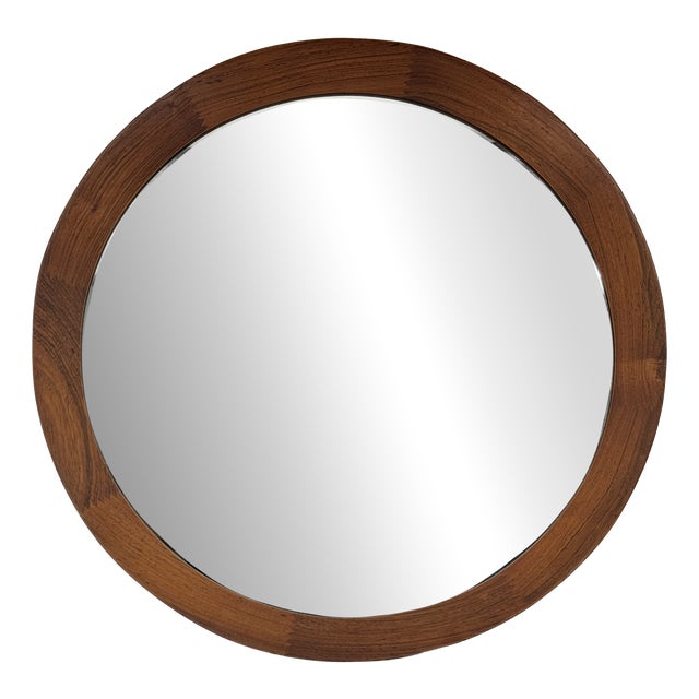 Round Mirror in Teak Wood by Glass and Wood Hovmantorp, Sweden, 1960s For Sale