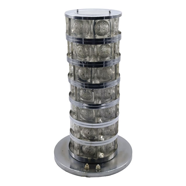 Cylindrical Acrylic Glass and Chrome Table Lamp, Italy, 1970s For Sale