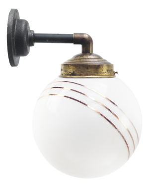 Vintage Cast Iron Wall Light in White Opaline Glass