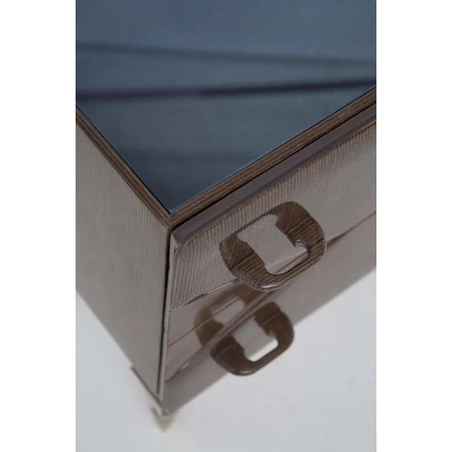 Mid-Century Italian Nightstands in Wood and Blue Glass, Set of 2 For Sale - Image 4 of 9