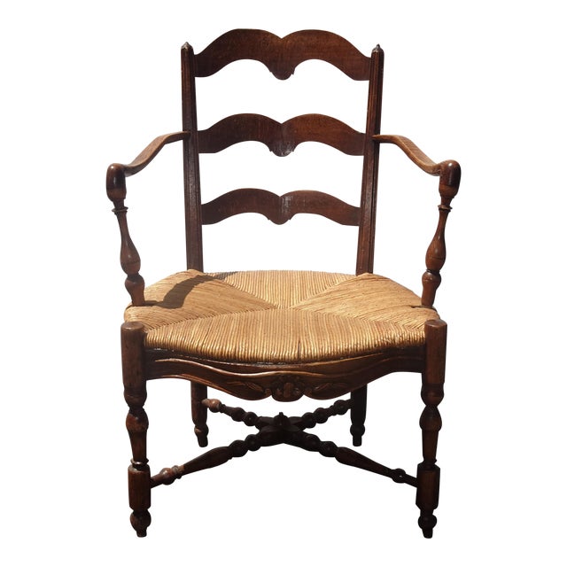 1930s Antique French Country Rush Seat Brown Accent Chair Chairish