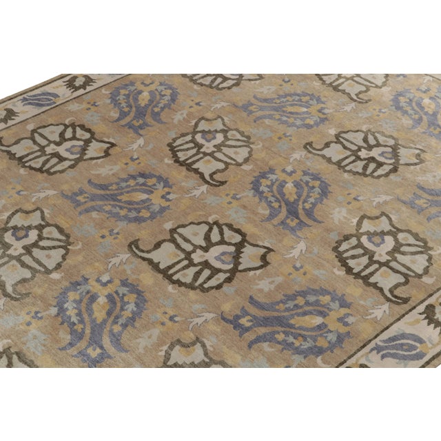 Rug & Kilim Rug & Kilim’s Transitional Rug in Beige-Brown & Blue Floral Patterns For Sale - Image 4 of 7