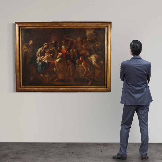 Religious Artist, Adoration of the Magi, 1650, Oil on Canvas For Sale - Image 12 of 16