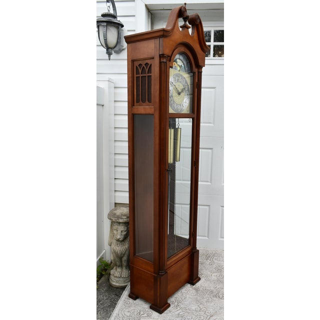 Wood Vintage Colonial of Zeeland Traditional Style Cherry Grandmothers Clock W/Fluted Columns For Sale - Image 7 of 12