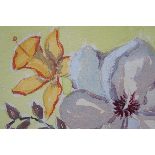 Late 20th Century Helen McRae Yellow Floral Botanical Framed Still Life Watercolor on Paper 12" For Sale - Image 9 of 11