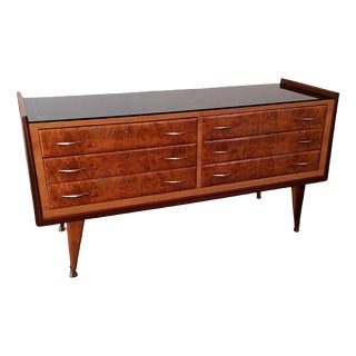 Mid-Century Chest of Drawers in Wood, Glass and Brass, Italy, 1950s For Sale