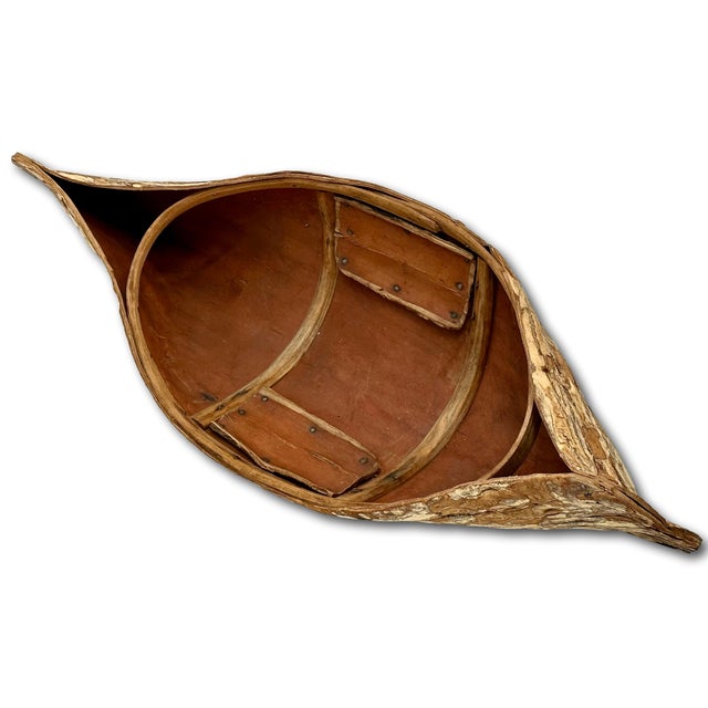 Excellent Large Size Antique Hand Made Maine Indian Tree Bark Canoe Model - 22 Inches Long For Sale - Image 9 of 18