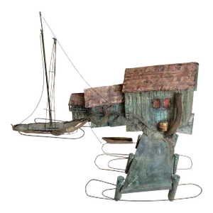 Vintage Sailboat Harbor Dock Metal Wall Art Sculpture