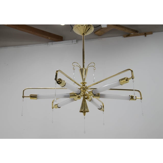 Absolutely astonishing art nouveau/art deco chandelier attributed to wiener werkstatte. Professionally restored: brass...