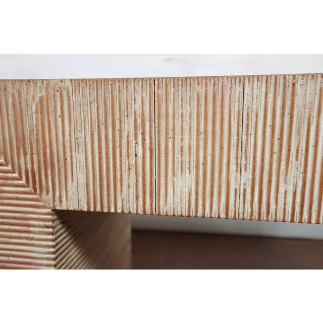 Vintage Pair Sarreid Stool Bench Table Stacked Striped Wood Made in Spain Minimalist Boho Chic Japandi For Sale - Image 11 of 11