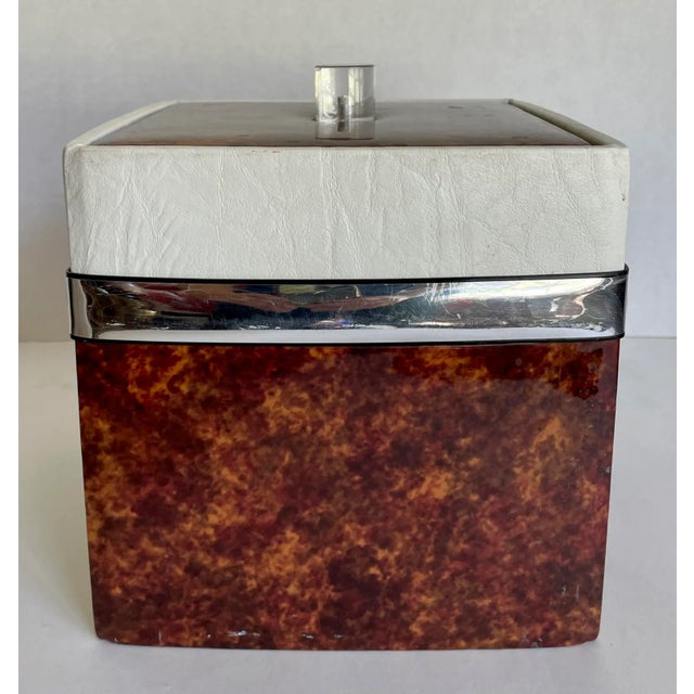 Mid-Century Modern Vintage Lucite and Faux Burl Vinyl Ice Bucket For Sale - Image 3 of 9