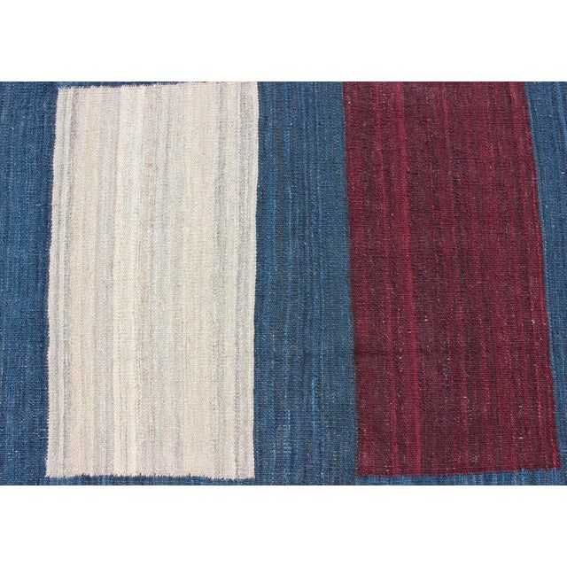 Blue 2020s Modern Afghan Flat-Weave Rug in Steal Blue and Multicolored Blocks For Sale - Image 8 of 11