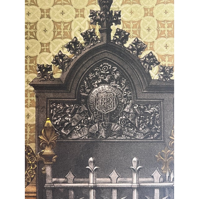 Antique Victorian Gothic Revival Chromolithograph "A Grate & Fire Dogs" by C. Jeakes & Co. London, C. 1865 For Sale In Houston - Image 6 of 8
