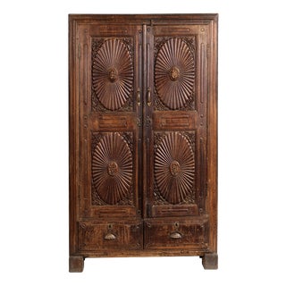 Vintage Almirah Cabinet with Sunburst Panels, 1950s For Sale