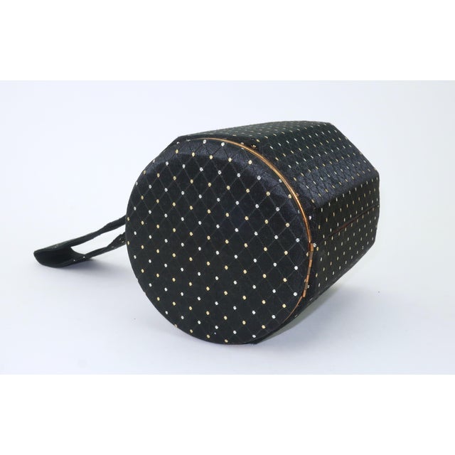 Lin Bren Compact Barrel Shaped Black & Metallic Handbag, 1940's For Sale - Image 4 of 12