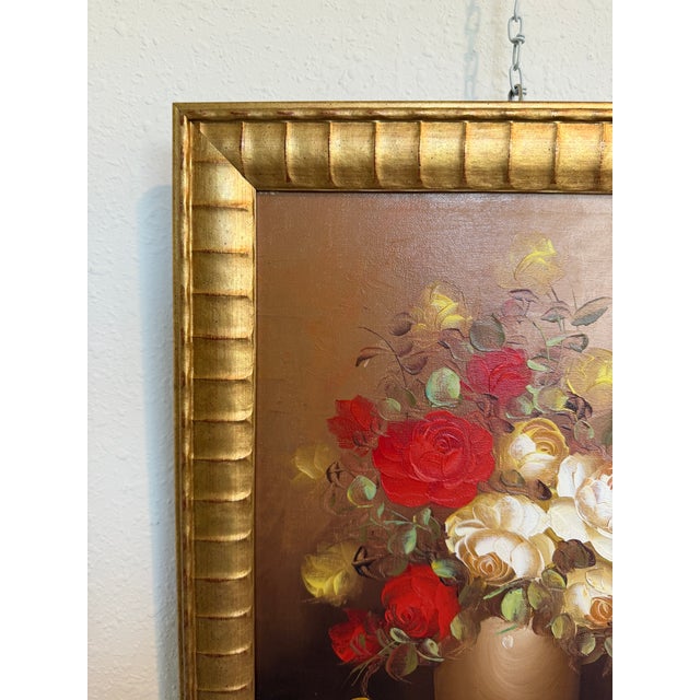 Vintage Floral Still Life Oil Painting Roses Signed Framed Classic Bouquet For Sale - Image 4 of 8