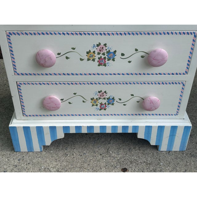 1980s Mackenzie Childs Style Petite 3 Drawer Nightstand For Sale - Image 5 of 12