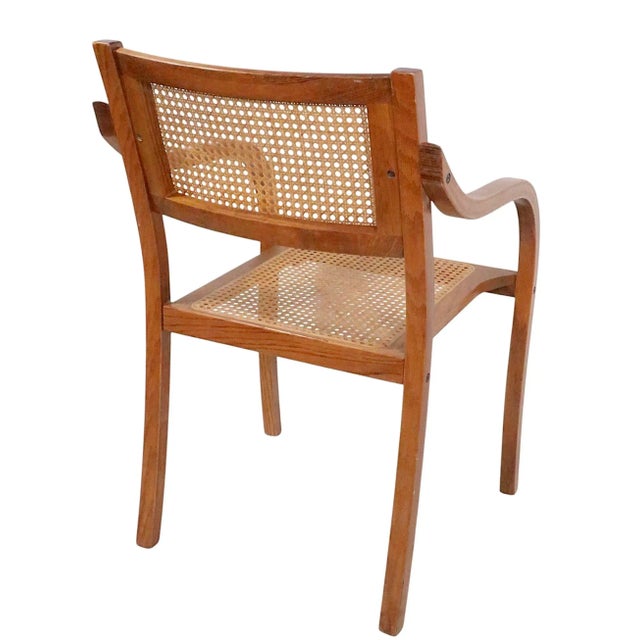 Brown Bent Plywood and Cane Arm Chair Circa 1970's After Thonet For Sale - Image 8 of 12