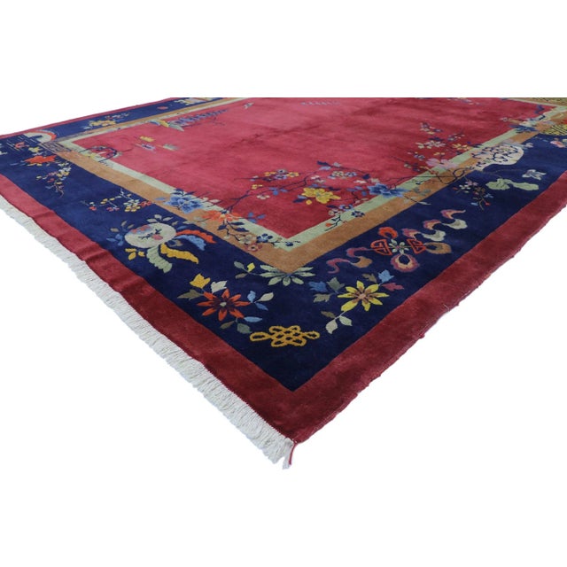 77631 Antique Chinese Art Deco Rug, 08'10 x 11'06. A radiant relic of cultural storytelling and visual poetry, this hand-...