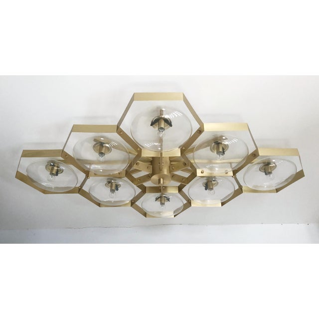 Fabio Ltd 21st Century Hive Satin Brass Clear Murano Flush Mount by Fabio LTD For Sale - Image 4 of 9
