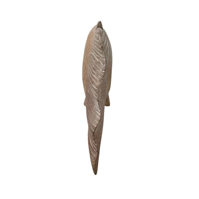 Coastal Large Rustic Carved Wood Fish Sculpture, Tan & Teal , Coastal Décor, 18" X 10” For Sale - Image 3 of 7