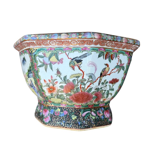 Mid 20th Century Chinese Rose Famille Vintage Cache Pot Jardinière Planter Octagonal For Sale - Image 5 of 16