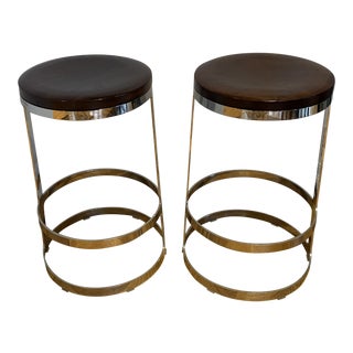 Modern Contemporary Wood and Stainless Counter Stools- a Pair For Sale