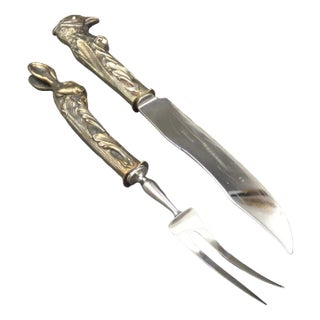 Silvered Rabbit and Poultry Tranchier Cutlery, 1970s, Set of 2 For Sale