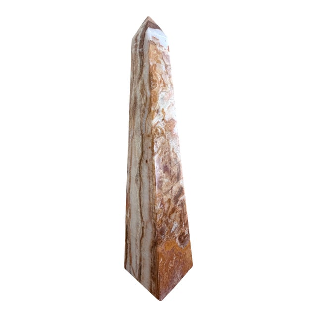 Neoclassical Solid Marble Onyx Green and Brown Obelisk For Sale