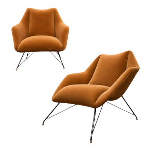 Brazilian Modern “Concha” Armchairs in Iron and Burnt Caramel Mohair by Carlo Hauner, Brazil, 1950s
